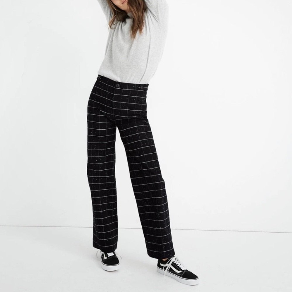 Madewell Slim Emmet wide leg crop Black Check Wide-Leg Pants donegal windowpain